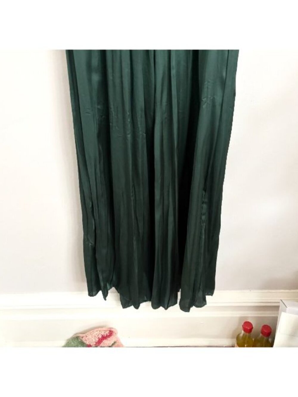 EUC Zara Satin Effect Emerald Green V Neck Jumpsuit - Sz XS - Picture 7 of 12